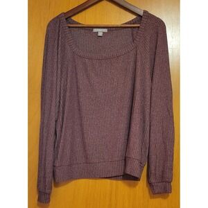 Peace & Pearls Purple Ribbed Knit Pullover Sweater Stretch XL